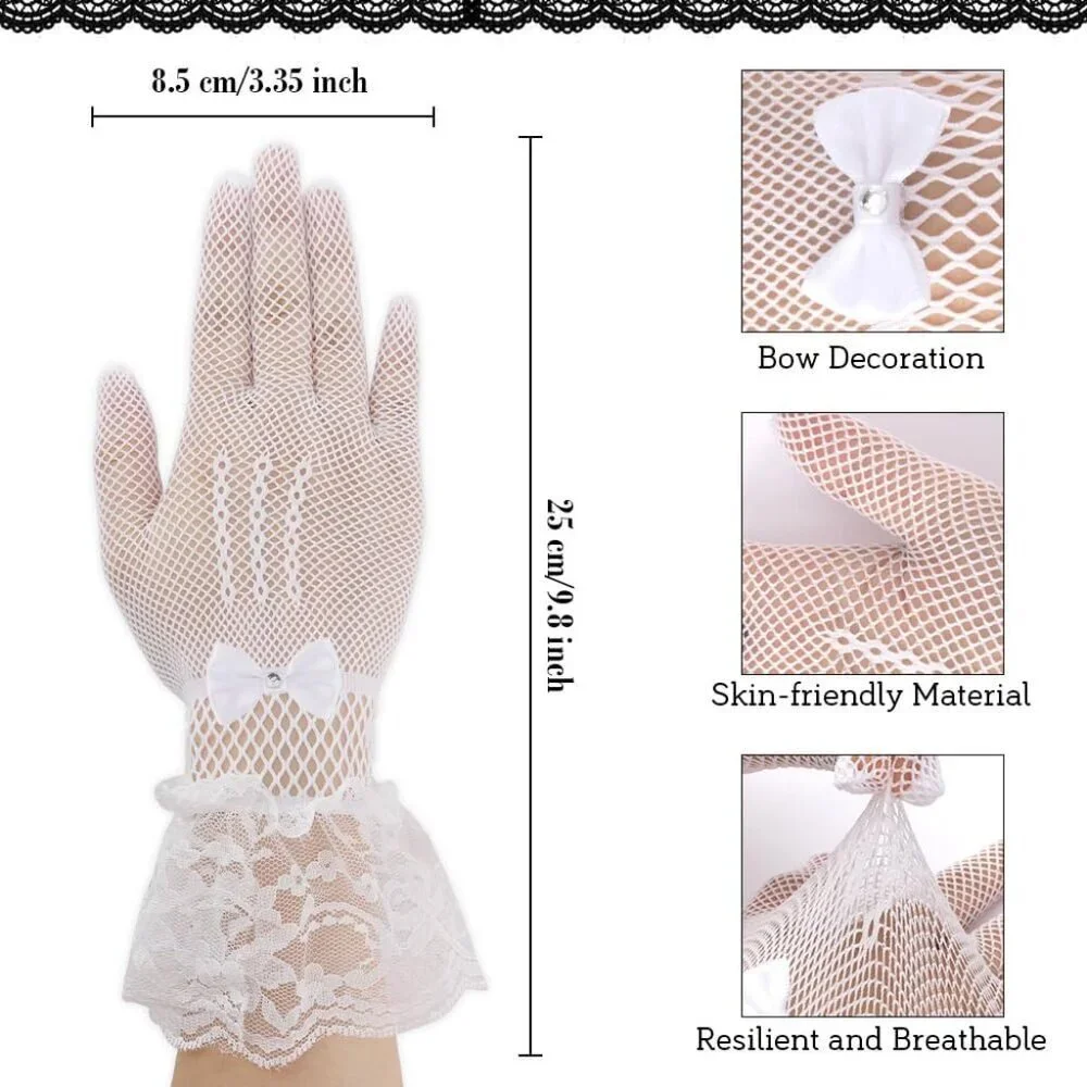Women's B-White Halloween Tea Short Lace Gloves Elegant Bridal Cosplay Party